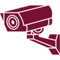 Red security camera icon on white background.