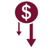 Red icon of a dollar sign falling.